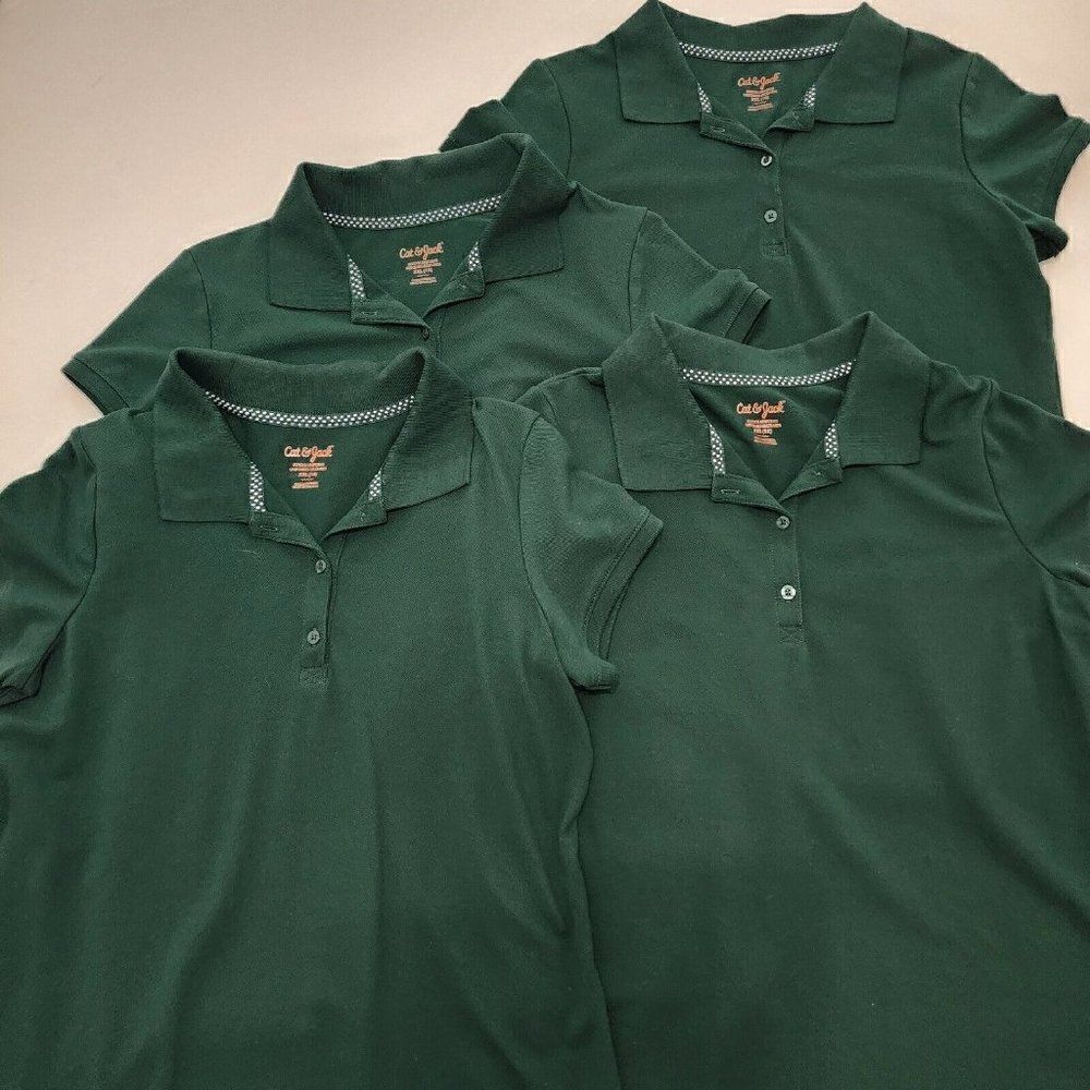 4‎ Pc Cat & Jack XXL 18 Girls School Green Uniform Polo Collar Shirts